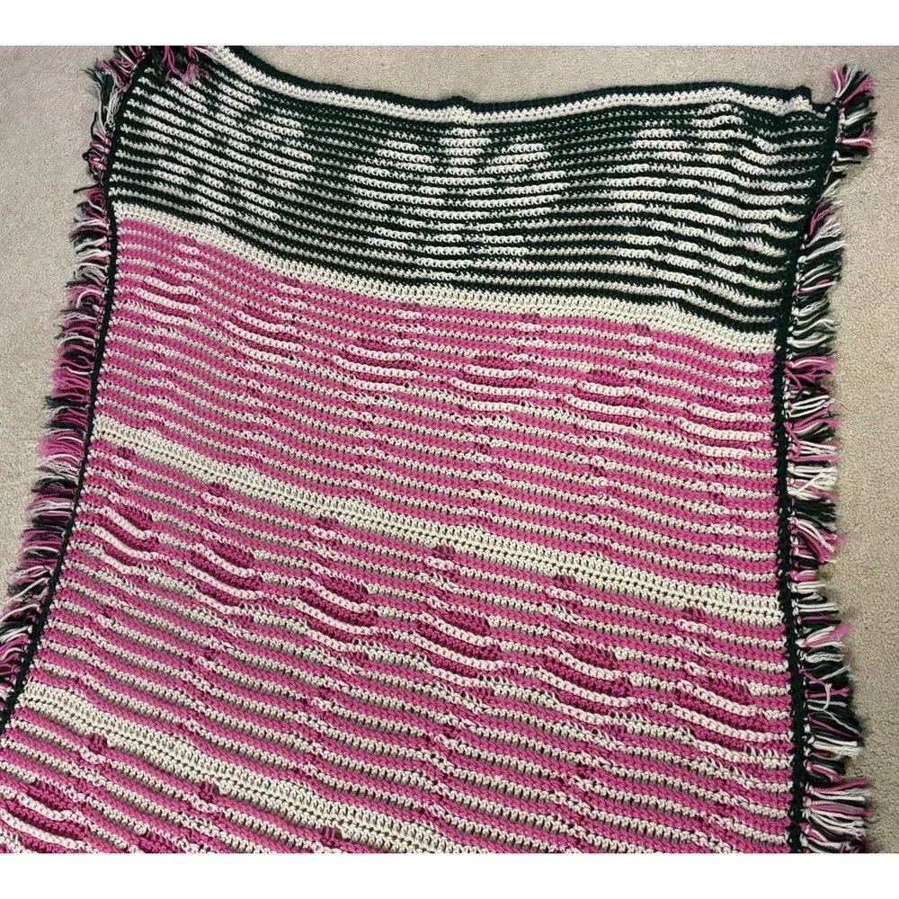 handmade crochet afghan blanket W/flamingo & monstera leaf border